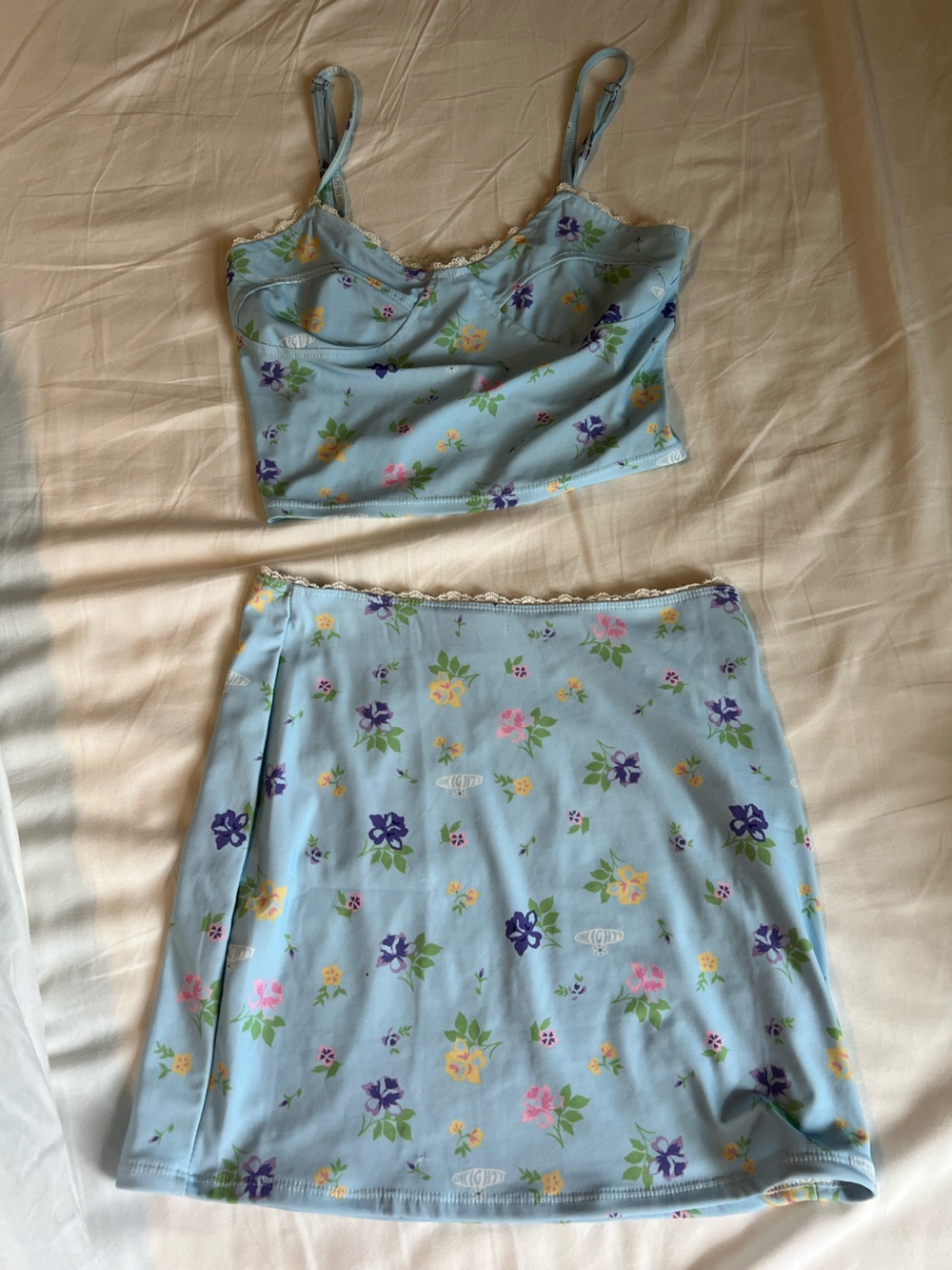 omighty Light Blue Floral Skirt Set